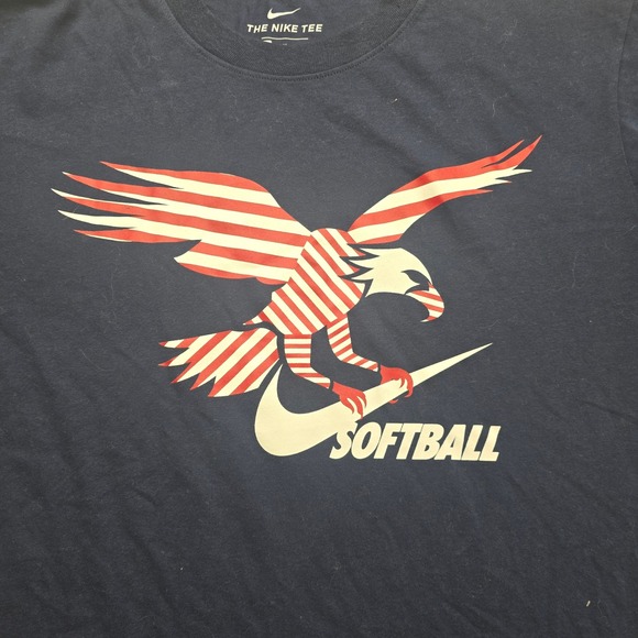 Nike Dri-FIT Softball T Shirt Eagle USA Flag Graphic Navy Blue Women's - Picture 2 of 7